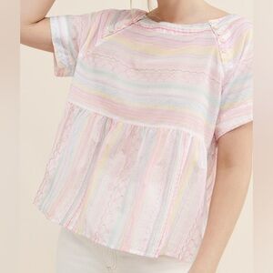 Anthropologie Letty Short Sleeve Babydoll Blouse - Size Large